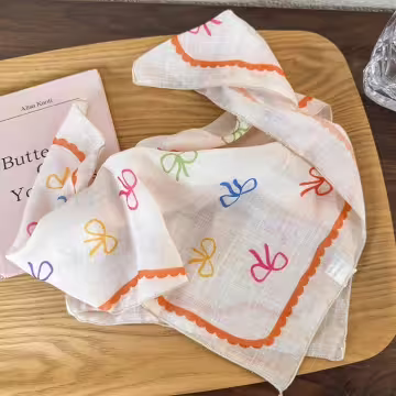 淡橘蝴蝶結×絲巾×四角頭巾
