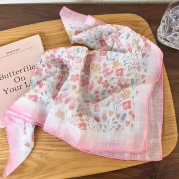 粉紅小碎花×絲巾×四角頭巾