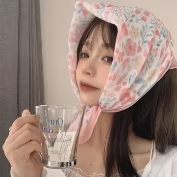 粉紅小碎花×絲巾×四角頭巾