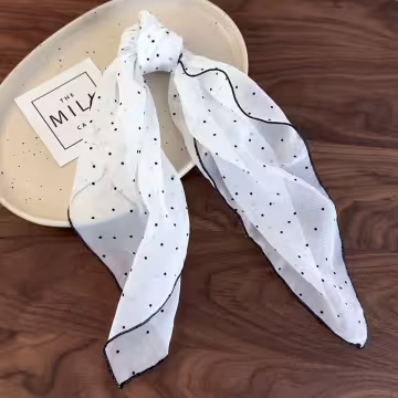 黑白網紗小點點×絲巾×四角頭巾