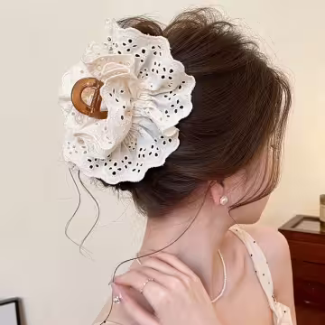 復古米白蕾絲琥珀色×鯊魚夾