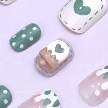 綠心冰棒蝴蝶結亮面&times;穿戴式手指甲片&times;二十四入