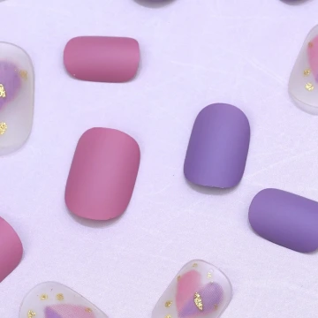 粉紫撞色愛心霧面×穿戴式手指甲片×二十四入.avif