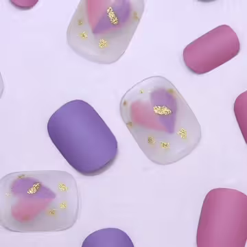 粉紫撞色愛心霧面&times;穿戴式手指甲片&times;二十四入
