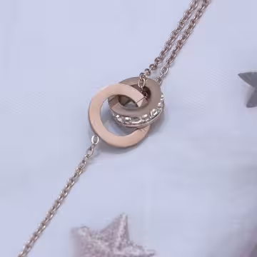 316鋼飾×雙環晶鑽×手鍊×玫瑰金