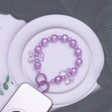 糖果紙彩珠蝴蝶結×手機腕帶掛繩×紫色.avif