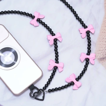 黑珠桃粉蝴蝶結×手機斜背雙勾掛繩.avif