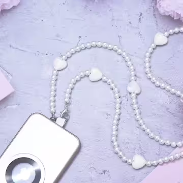 白珍珠小愛心&times;兩用手機繩&times;斜背繩&times;掌上提繩
