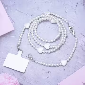 白珍珠小愛心&times;兩用手機繩&times;斜背繩&times;掌上提繩