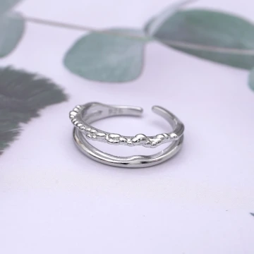 925銀飾×不規則肌理雙線×開口戒指.avif