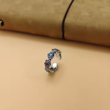 美式×復古×8鑽玫瑰×開口戒指×中性戒