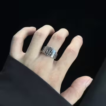 美式×復古×十字藤花盾×開口戒指×中性戒