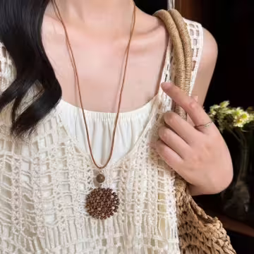 木質圓珠×蠟繩×可調節長項鍊×共二色