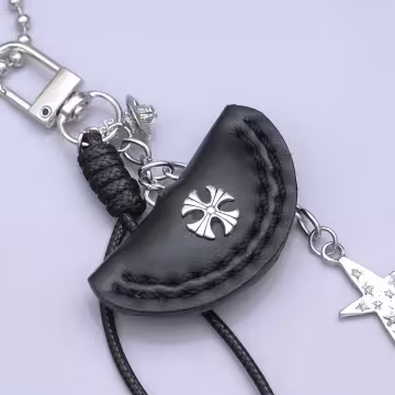 暗黑十字黑皮革×金屬長項鍊