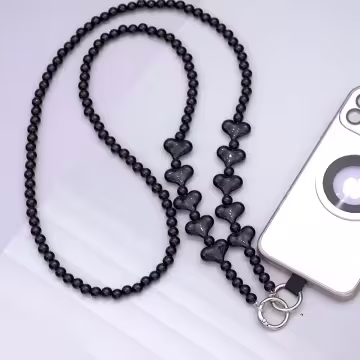 黑色愛心串串&times;手機斜背雙勾掛繩
