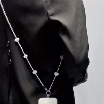 銀色小愛心&times;手機斜背雙勾掛繩