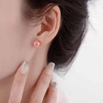 貓眼粉紅桃花×耳環