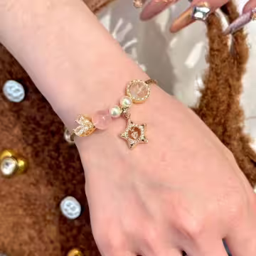 愛心星星粉珠彎管×固定式串珠手鍊