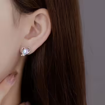 銀線條愛心貓眼石&times;吊墜耳環