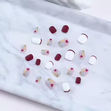 法式紅白愛心亮面&times;穿戴式手指甲片&times;二十四入