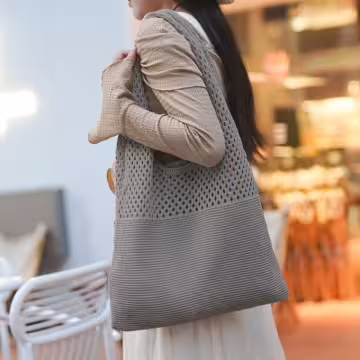 素色拼接鏤空針織×肩背包×灰色