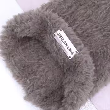 金屬標牌仿貂毛×毛帽×棕咖