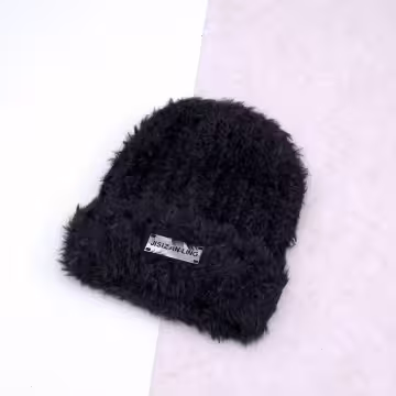 金屬標牌仿貂毛×毛帽×黑色