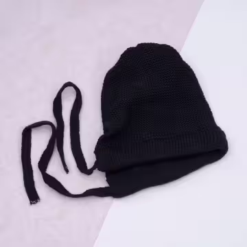 素色毛線綁帶×毛帽×黑色