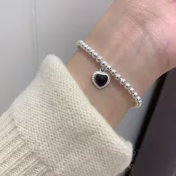 925銀飾&times;極簡黑愛心&times;串珠手環