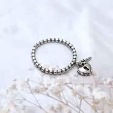 925銀飾&times;心鎖&times;開口戒指